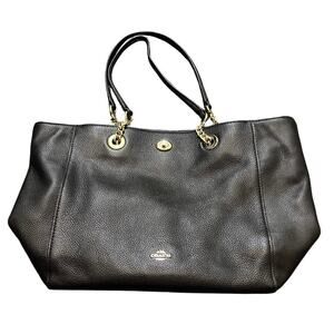 Coach Womens Black Turnlock Chain Shoulder Bag Purse Leather Womens Tote‎